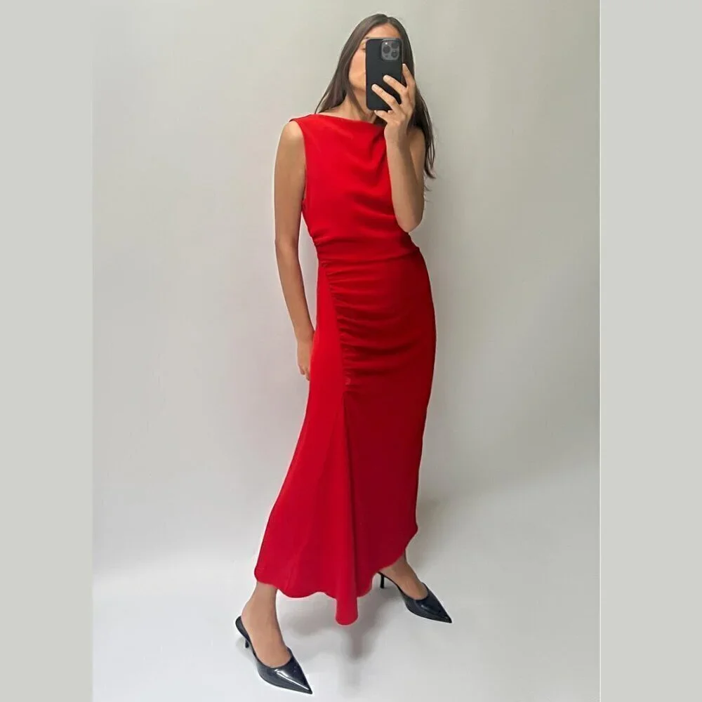 ZARA Midi Dress with Side Ruching - Picture 3 of 13